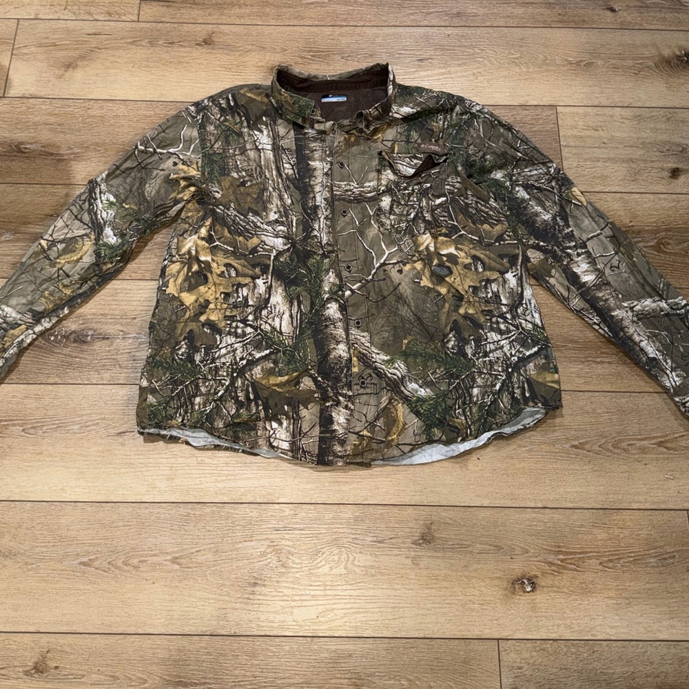 Columbia PHG Button Shirt Mens Size 2XL Sharptail RealTree Camo Brown Hunting